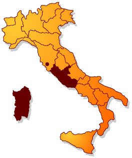 Le zone di produzione del Pecorino Romano DOP.
