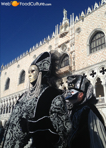 Food and wine specialties from Venice: Carnevale veneziano, maschere.