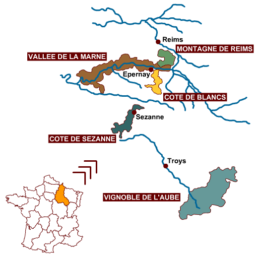 The largest and most famous production areas of Champagne: